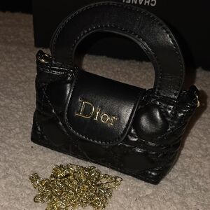 Dior Black Quilted Mini Top-Handle Bag with Gold Chain